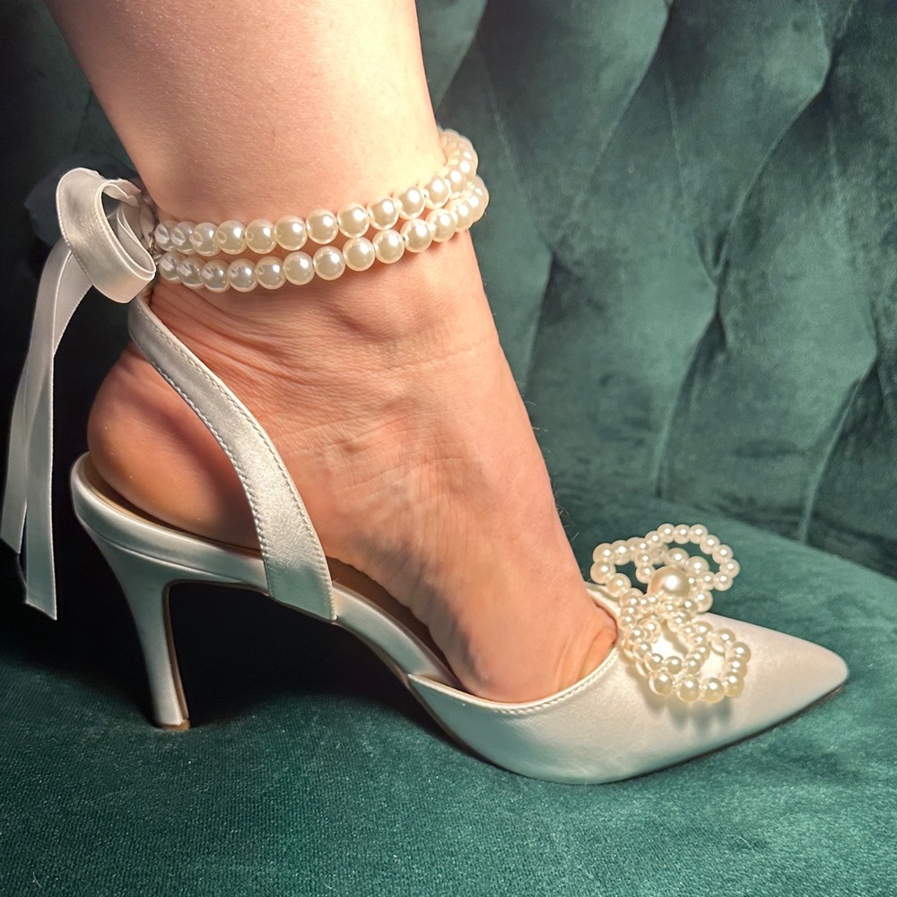 Chic Satin Heels with Pearl Embellishments